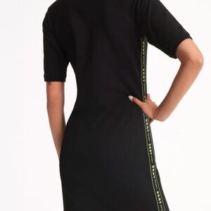 DKNY Black and White Raglan Sheath Midi Dress